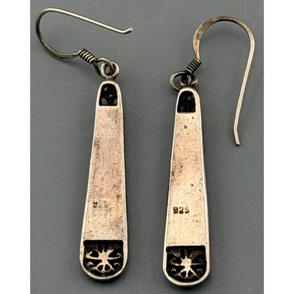 Vintage Sterling Silver Earrings Black Glass Drop Art Deco Style 925 1.25" - Picture 3 of 7